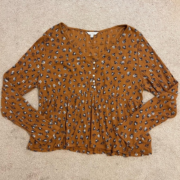 Lucky Brand Floral Blouse Long Sleeve Shirt Size Large Boho Top Spring Summer - Picture 2 of 9